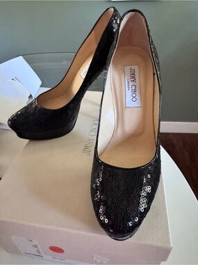 Jimmy Choo Women's Black Sequin Platform Stiletto Pumps